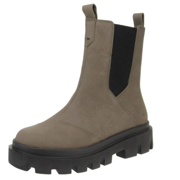 TOMS NWTWomen's Rowan Lug Pull-On Boot Water Resistant Olive Green Leather Sz 9 - Picture 1 of 13